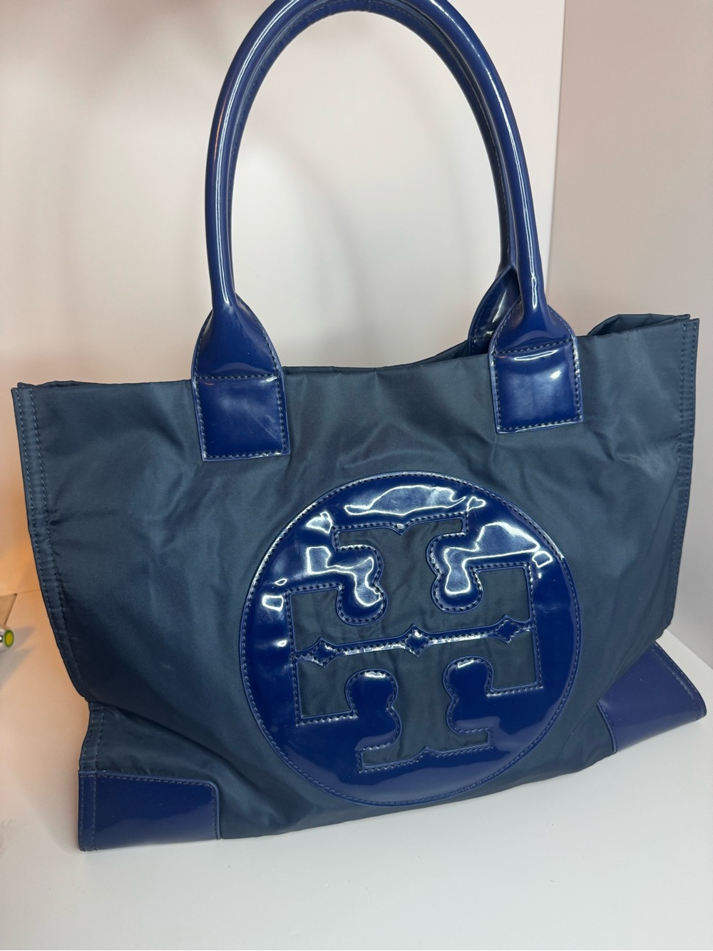 #446 Tory Burch Ella Nylon & Patent Leather Large Tote Bag